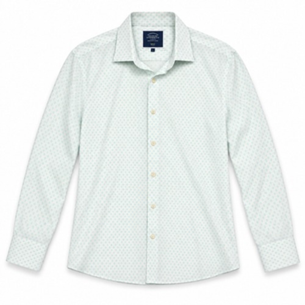 Charles Tyrwhitt Men's L 34/35 Green Polka Dot Slim Fit Non Iron Dress Shirt